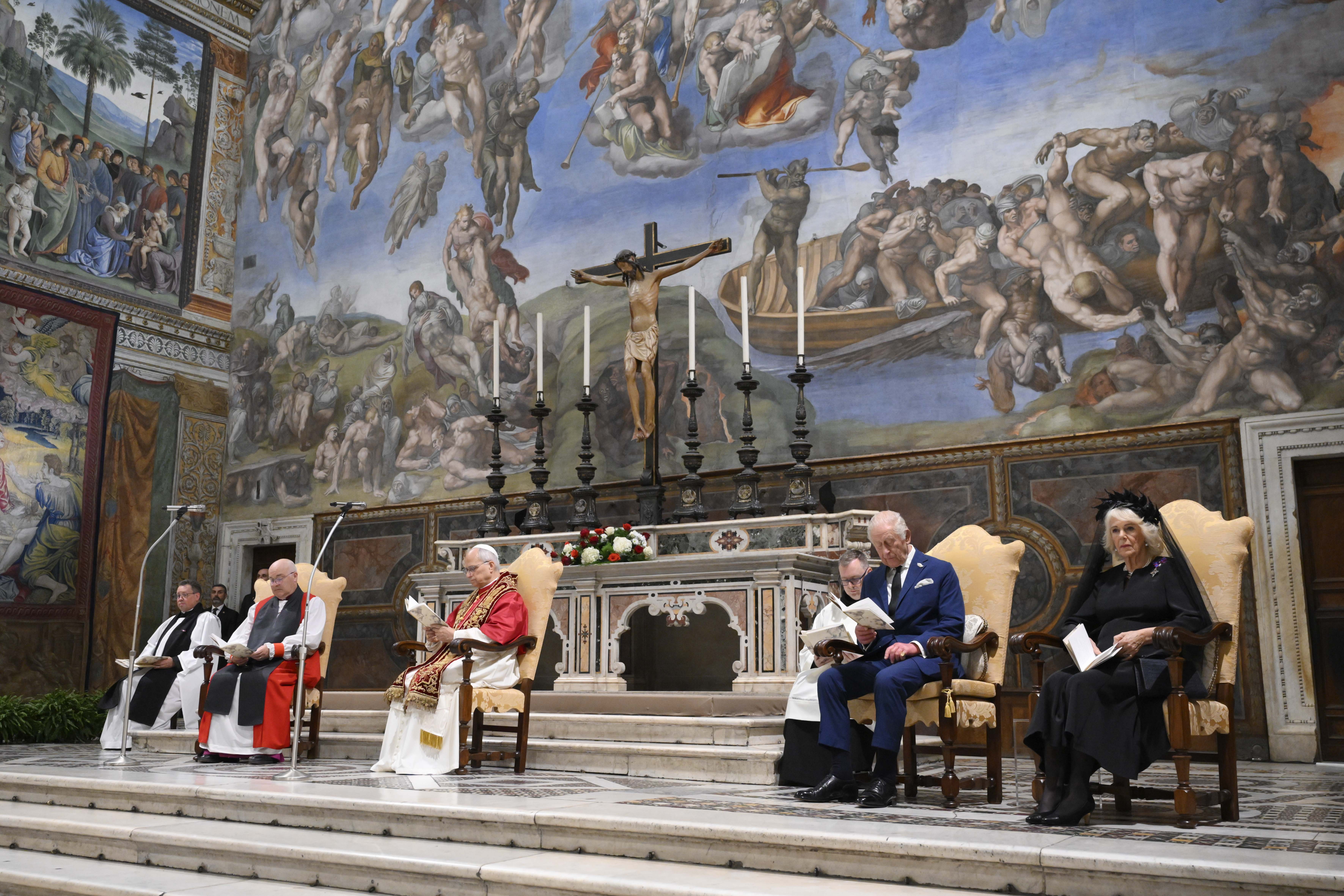 King Charles III and Queen Camilla attend a Prayer Service at the Sistine Chapel at the Apostolic Palace on October 23, 2025 | Source: Getty Images