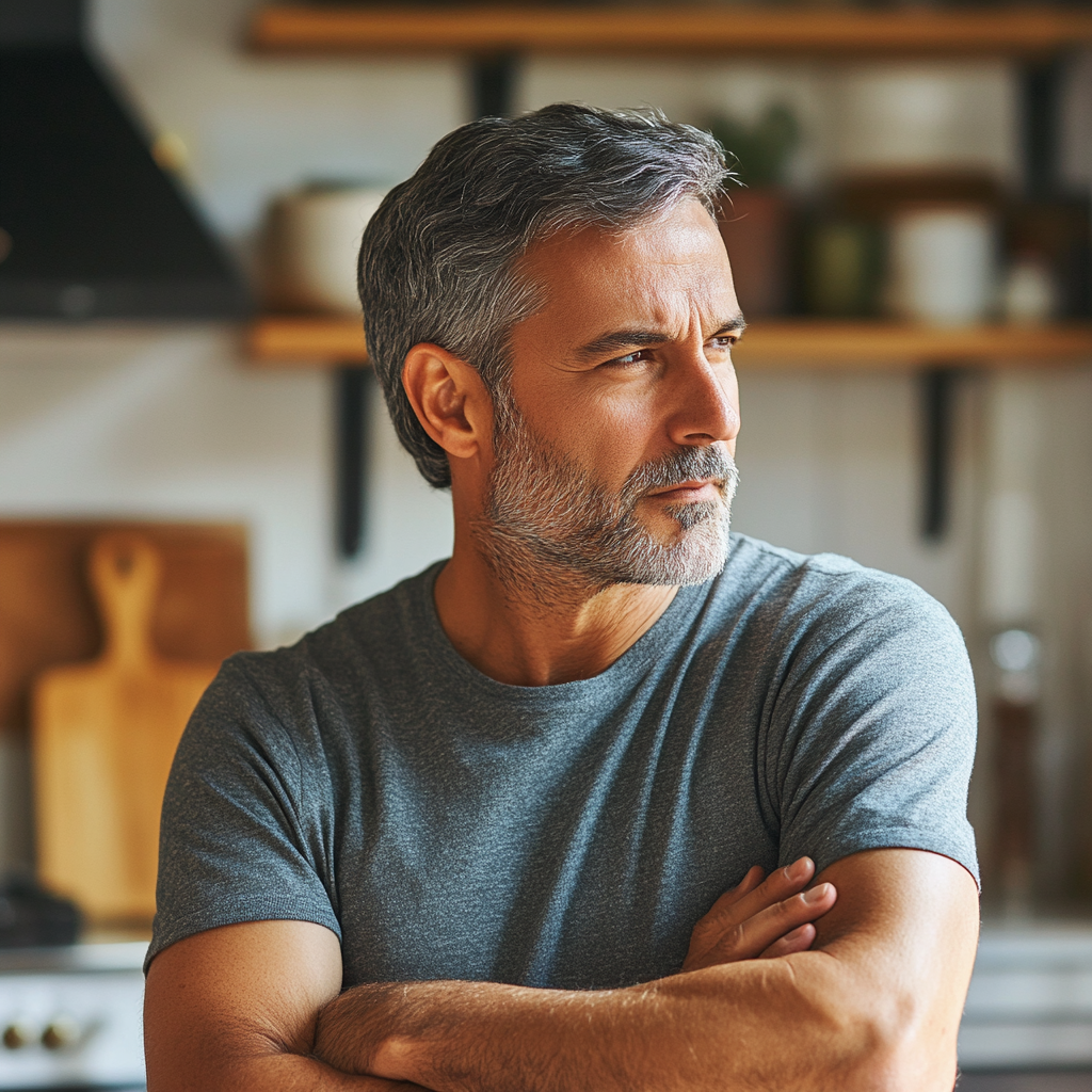 A serious man in his kitchen | Source: Midjourney