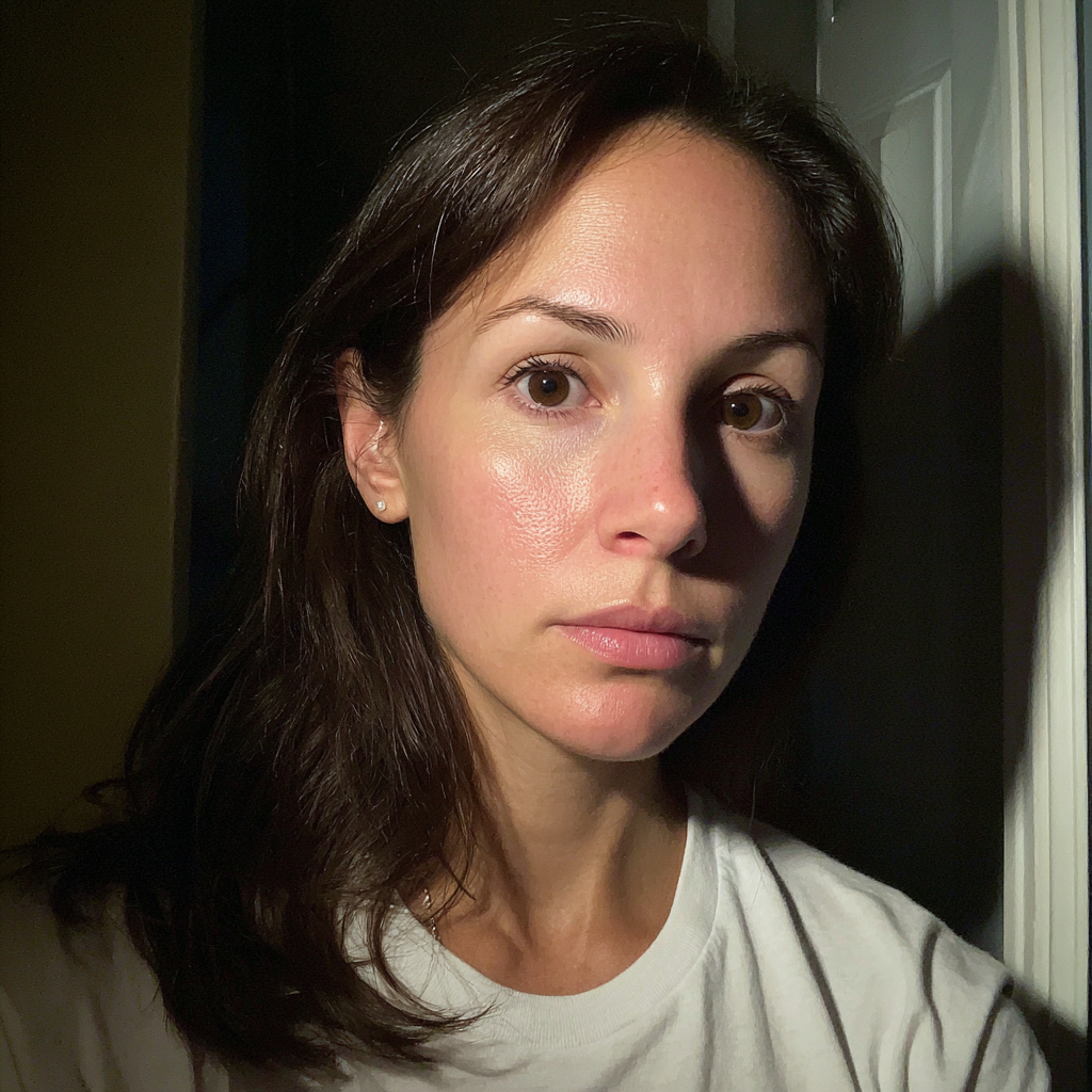 A close-up of a woman standing in a hallway | Source: Midjourney