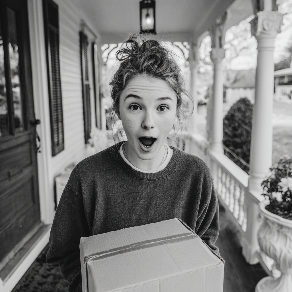 A shocked girl moving into a house  | Source: Midjourney