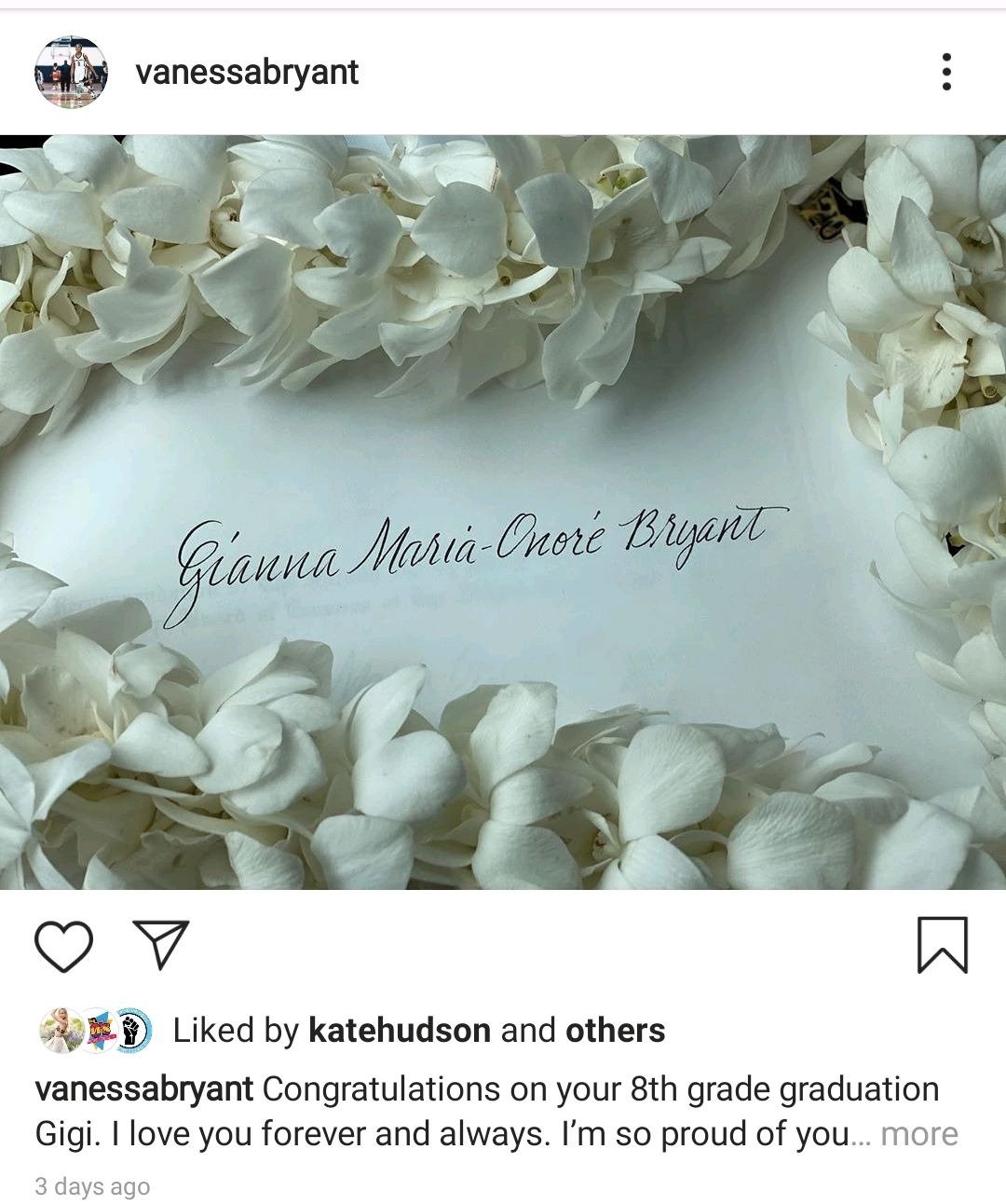 Vanessa Bryant's graduation note to late daughter Gianna on June 5, 2020 | Photo: Instagram/vanessabryant