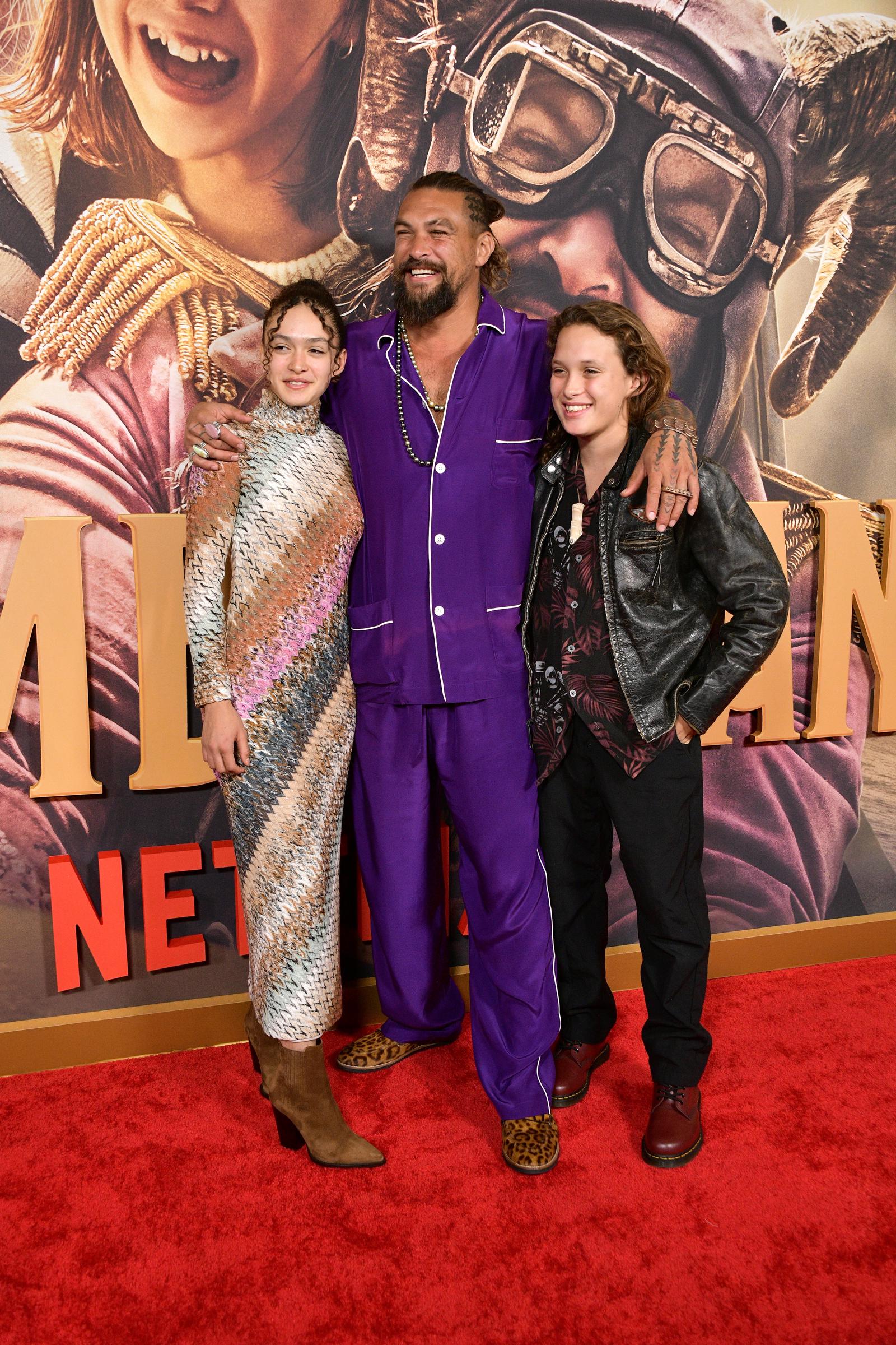 Lola Iolani Momoa, Jason Momoa and Nakoa-Wolf Manakauapo Namakaeha attend the Los Angeles Premiere of Netflix's "Slumberland" at AMC Century City 15 on November 9, 2022, in Century City, California. | Source: Getty Images