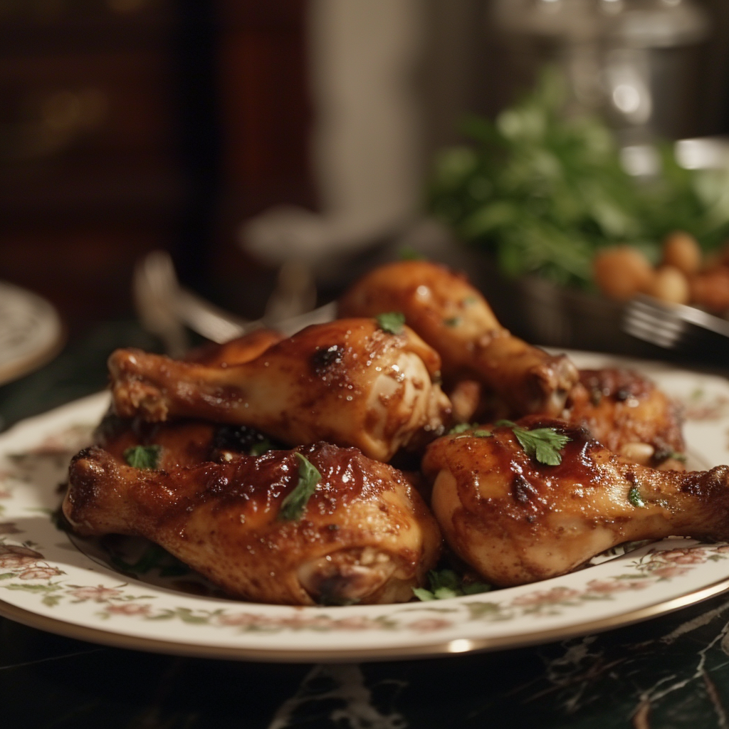 Chicken drumsticks on a plate | Source: Midjourney