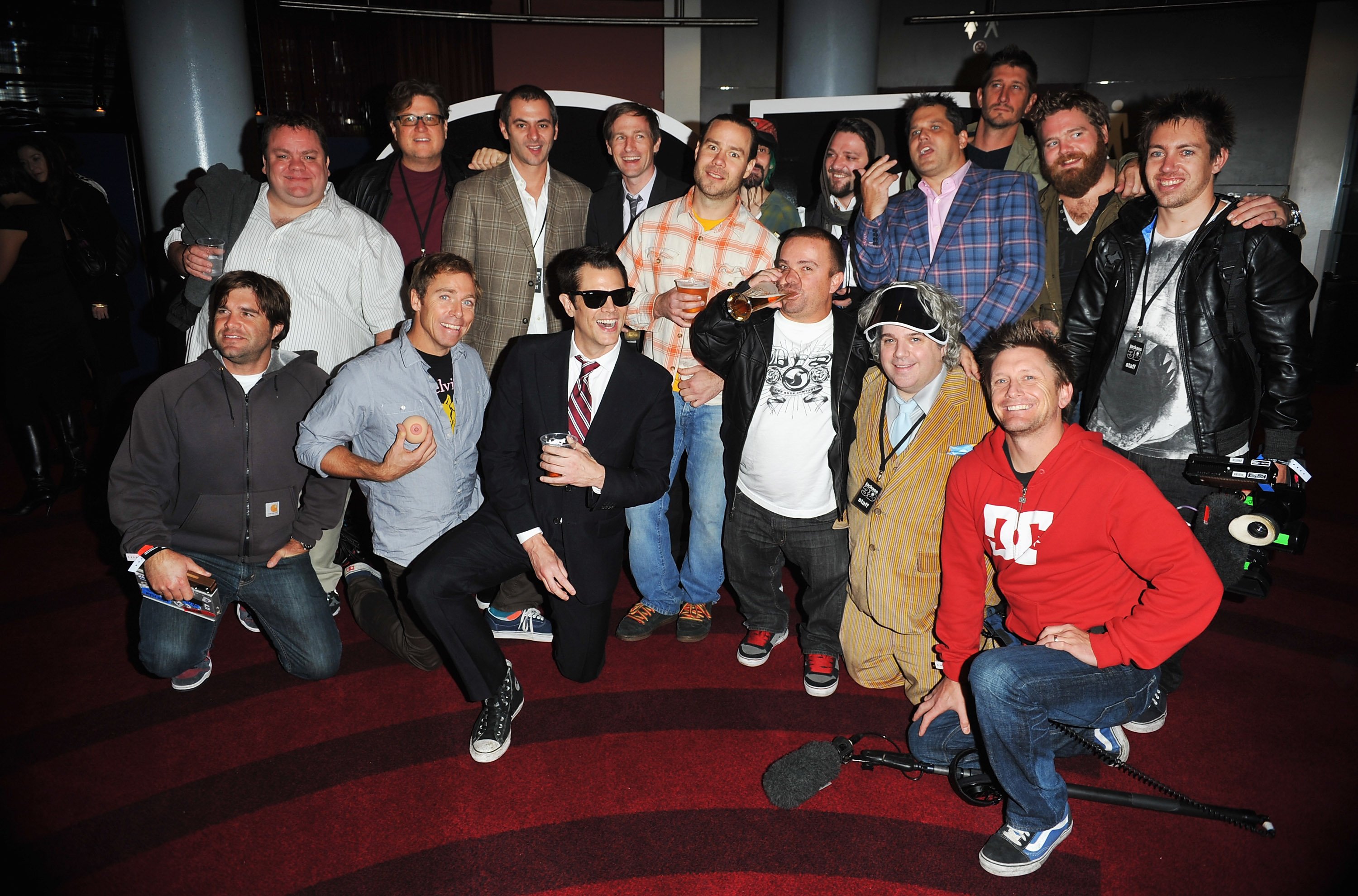 Johnny Knoxville (front row 3rdL) and cast members at the UK film premiere of “Jackass 3D” at the BFI IMAX on November 2, 2010, in London, England | Photo: Stuart Wilson/Getty Images