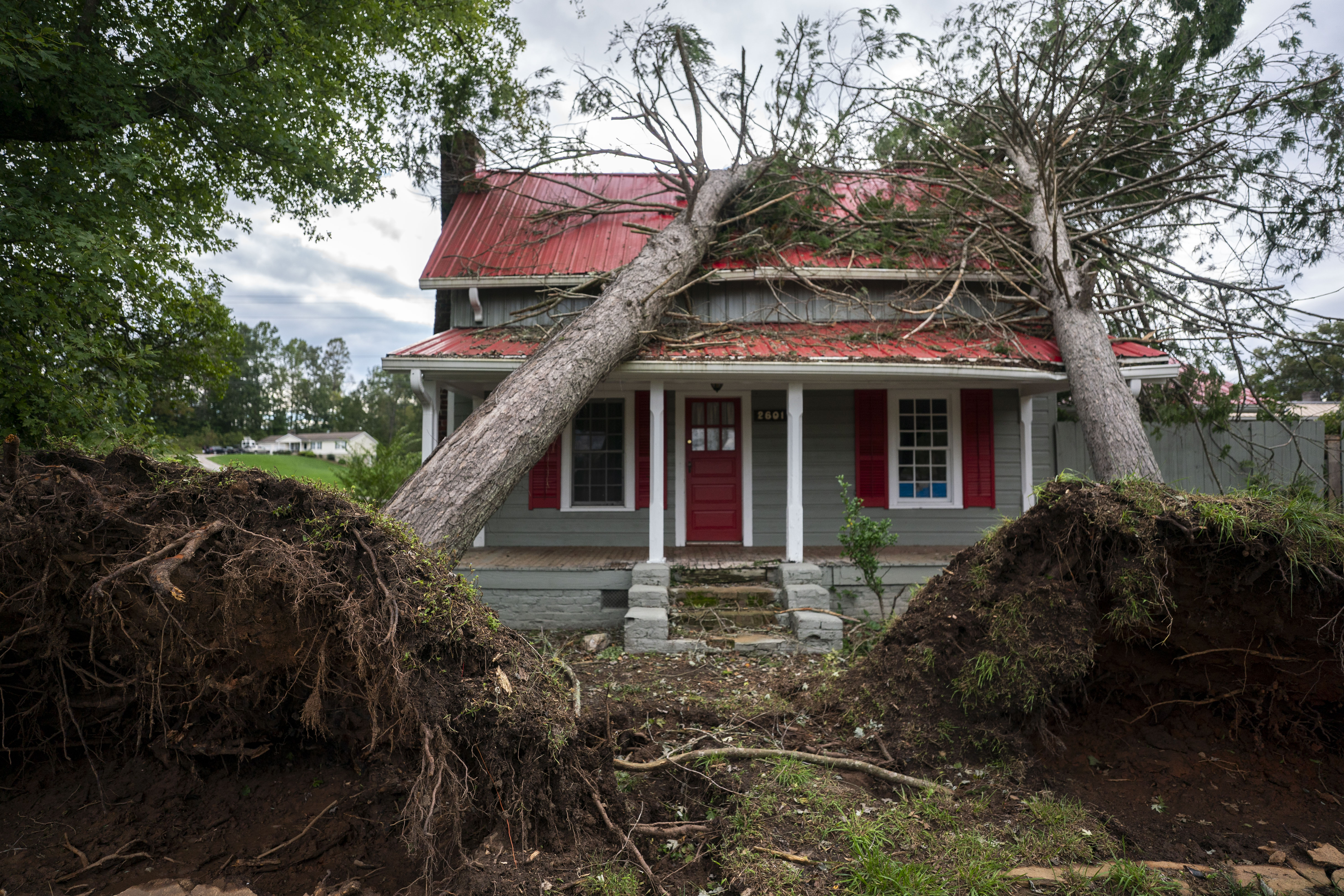 Downed trees on a home in the aftermath of Hurricane Helene in Rutherfordton, North Carolina, on September 29, 2024 | Source: Getty Images