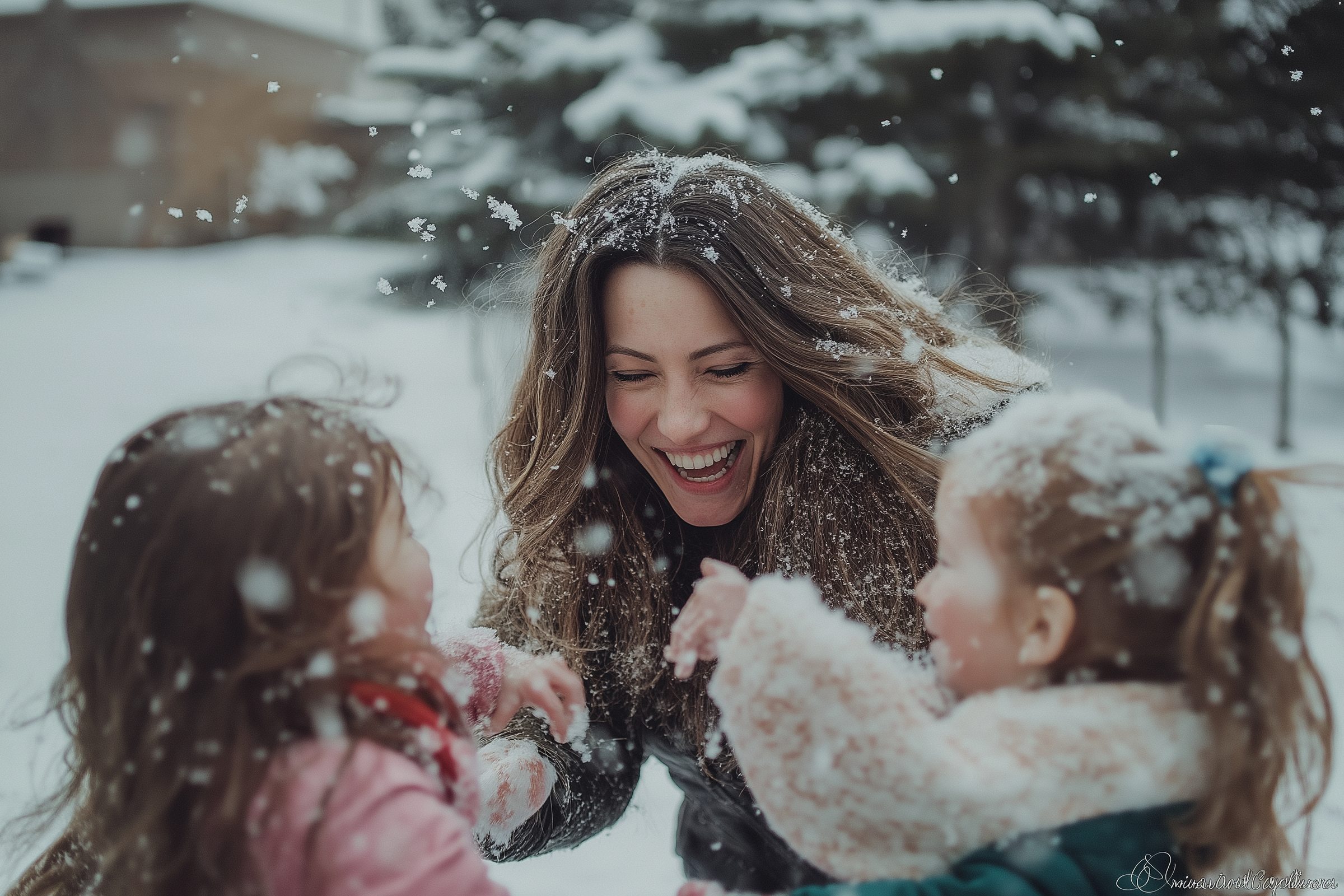 A woman and her kids having fun in the snow | Source: Midjourney