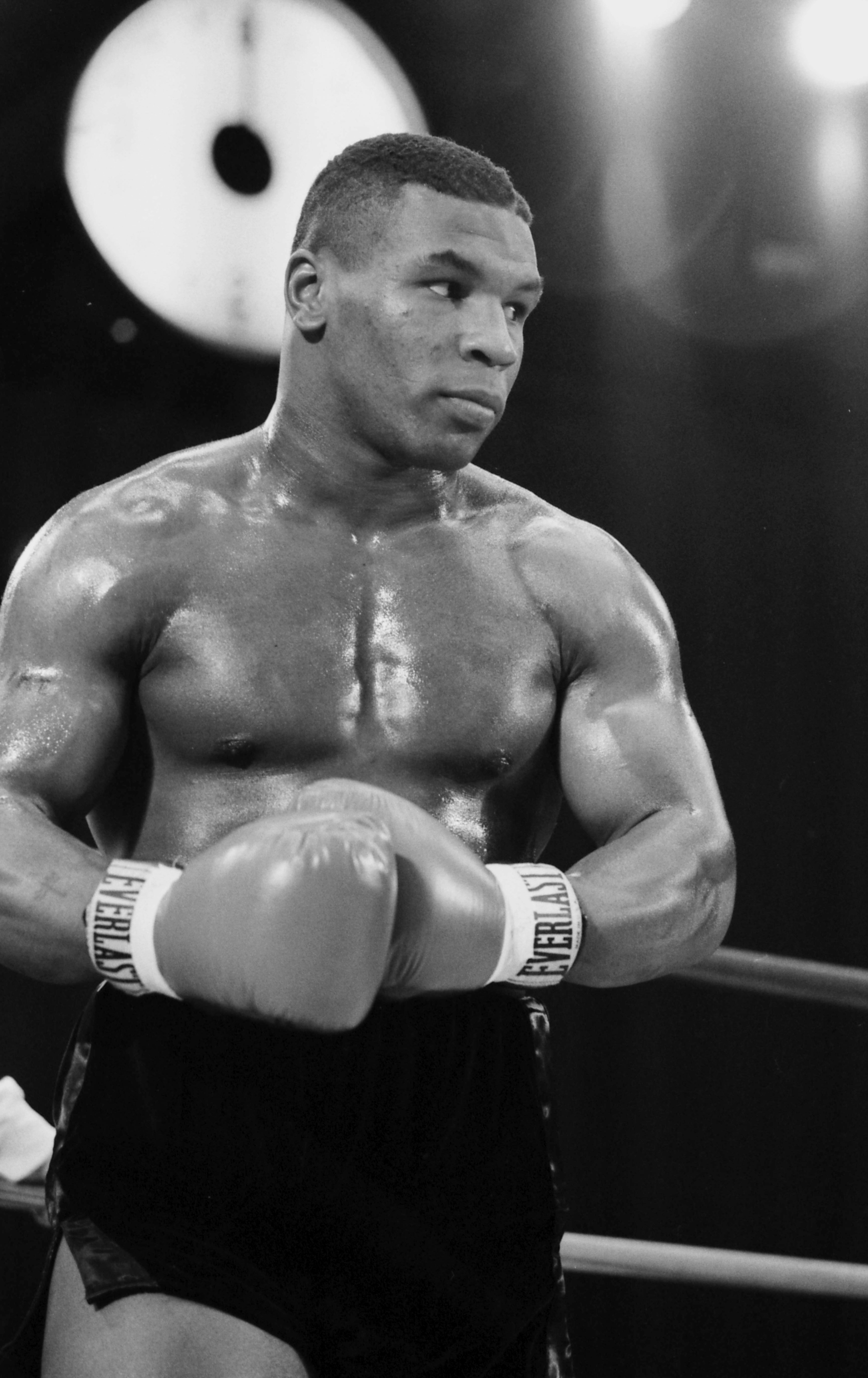 Mike Tyson in the ring against Sammy Scaff at the Felt Forum in New York, where Tyson secured victory with a TKO in the first round, on December 6, 1985 | Source: Getty Images