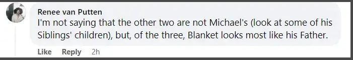 A fan comments about Blanket "Bigi" Jackson resemblance to Michael Jackson | Source: Www.facebook.com/peoplemag/