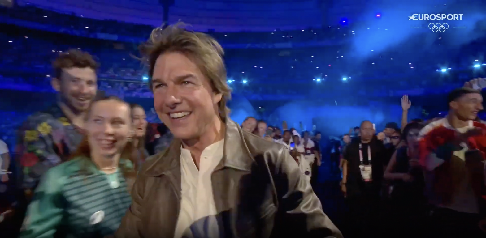 Tom Cruise making his way to the main stage during the Paris Olympics, posted on August 12, 2024 | Source: YouTube/Eurosport