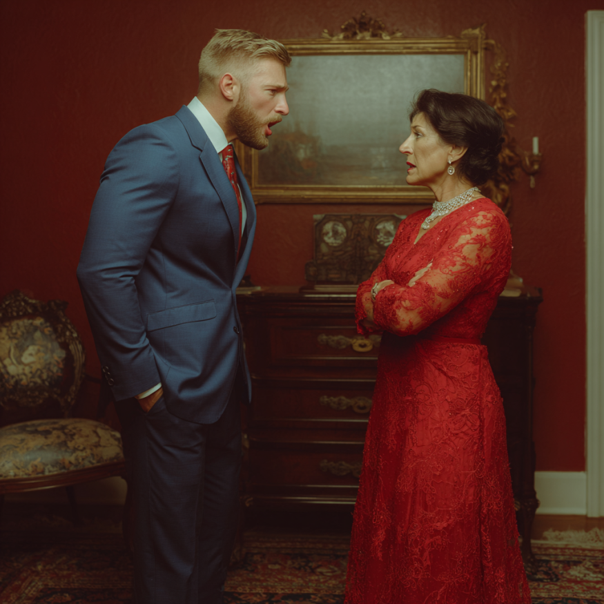 A man and his mother arguing | Source: Midjourney