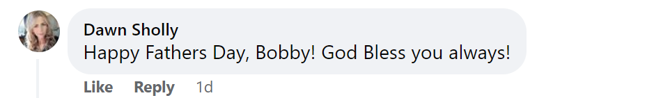 A fan's comment on Bobby Sherman's Facebook post on Father's Day on June 18, 2023 | Source: Facebook/Brigitte & Bobby Sherman Children's Foundation