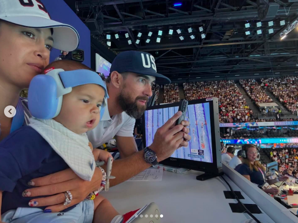 Nicole, Nico and Michael Phelps watching an Olympics event, posted on August 1, 2024 | Source: Instagram/m_phelps00