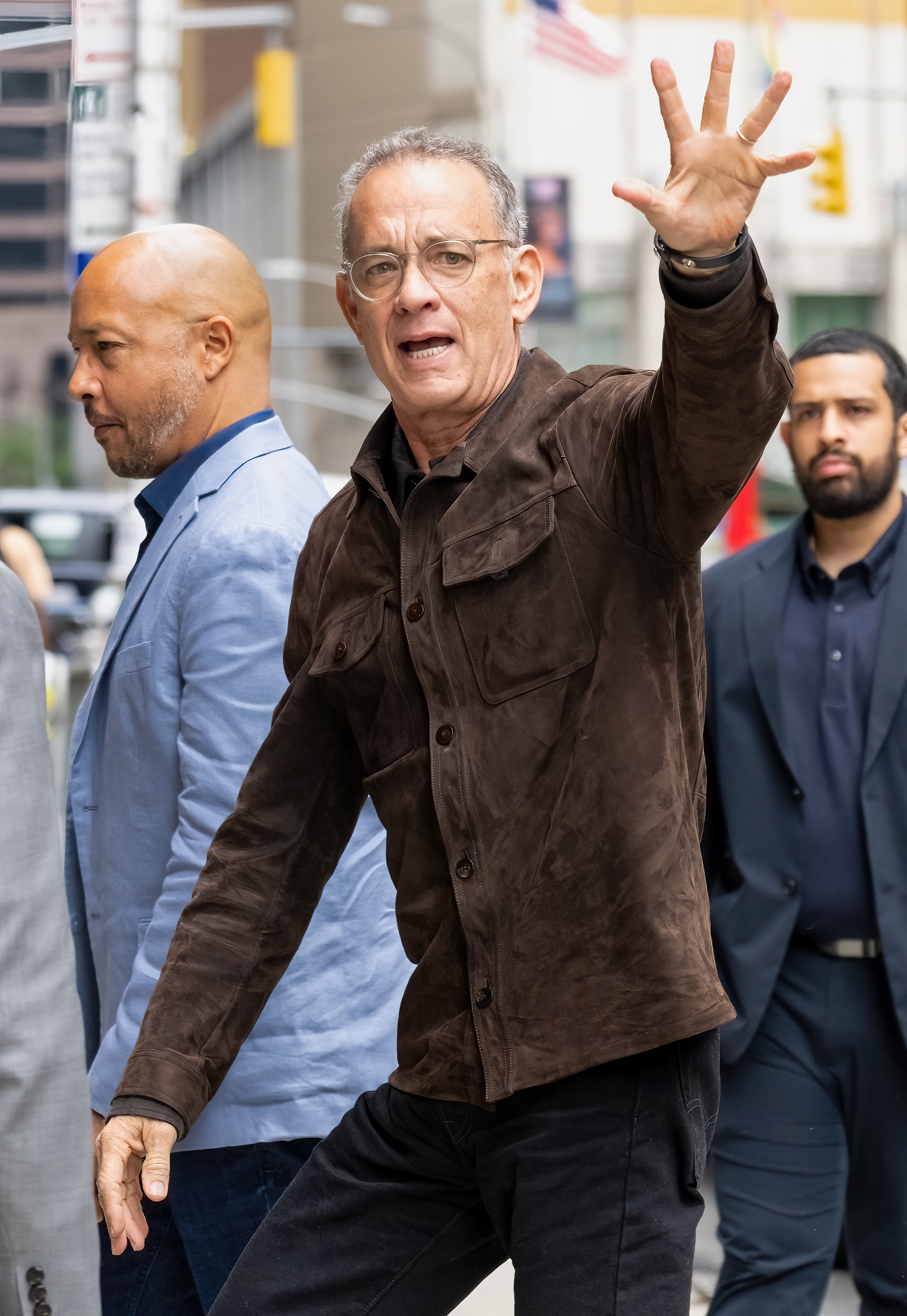 Tom Hanks seen arriving at "The Late Show With Stephen Colbert" on June 16, 2022, in New York City | Source: Getty Images