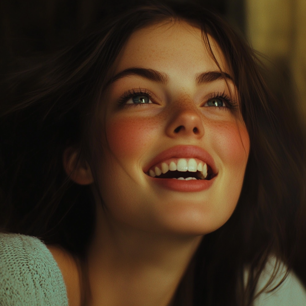 A young woman laughing | Source: Midjourney