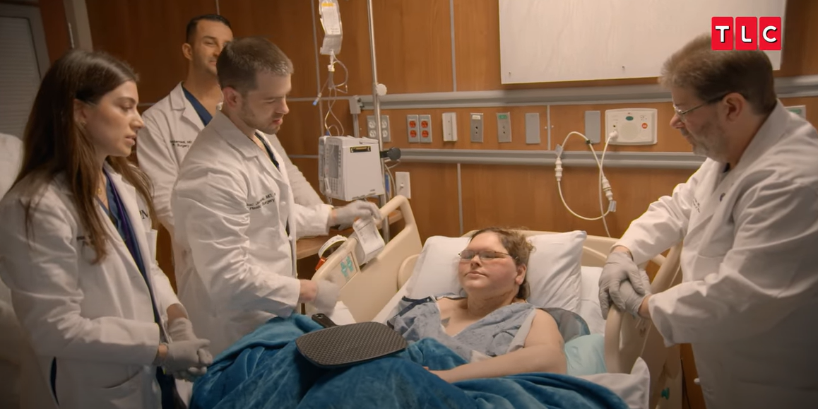 Tammy Slaton on the hospital bed after her surgery, from a video post dated June 6, 2025 | Source: YouTube/TLC
