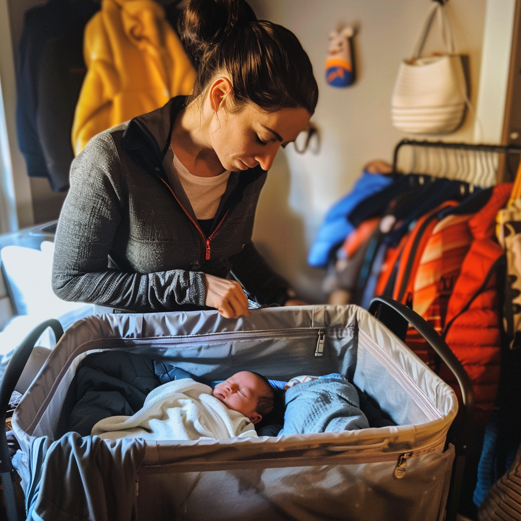 Sarah staring at baby Luc | Source: Midjourney