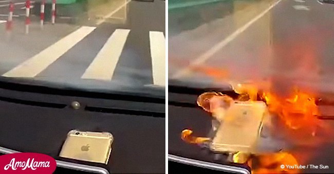 Woman screams in terror after her phone explodes in the car 