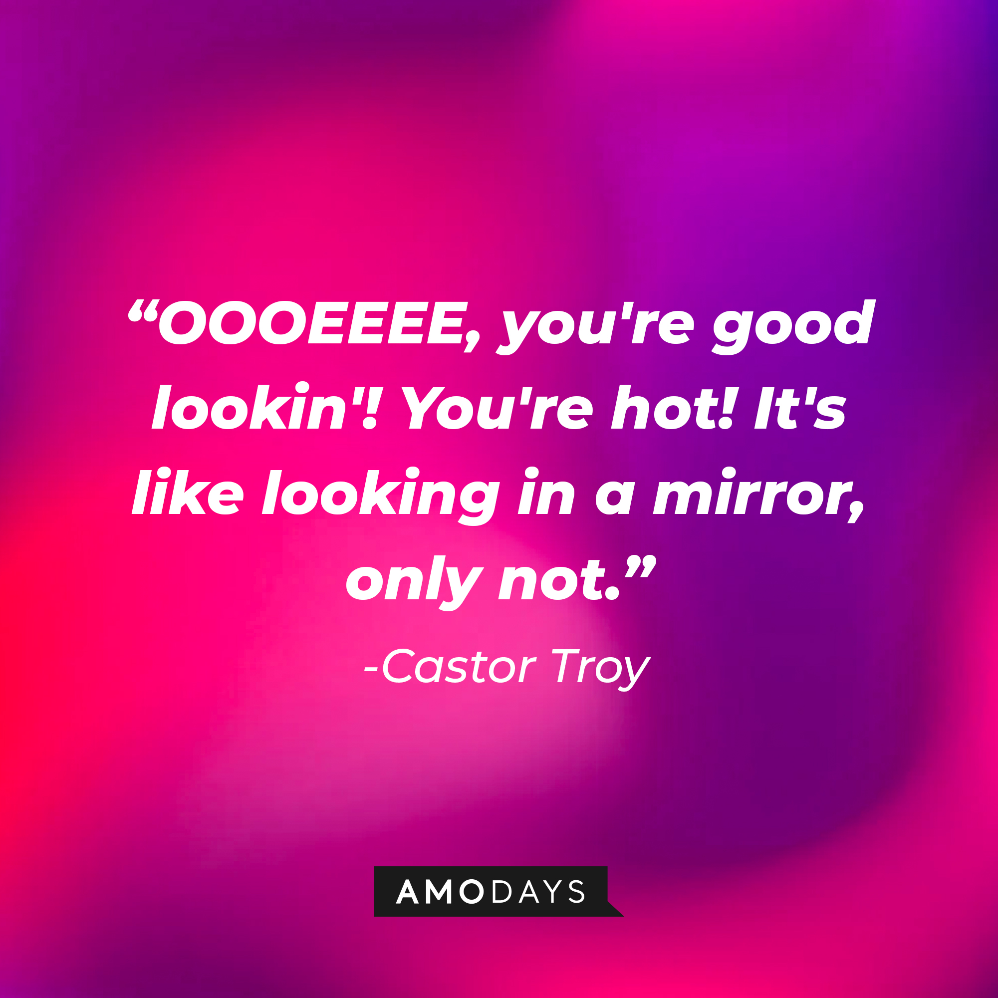 Castor Troy's quote: “OOOEEEE, you're good lookin'! You're hot! It's like looking in a mirror, only not.” : Source: Amodays