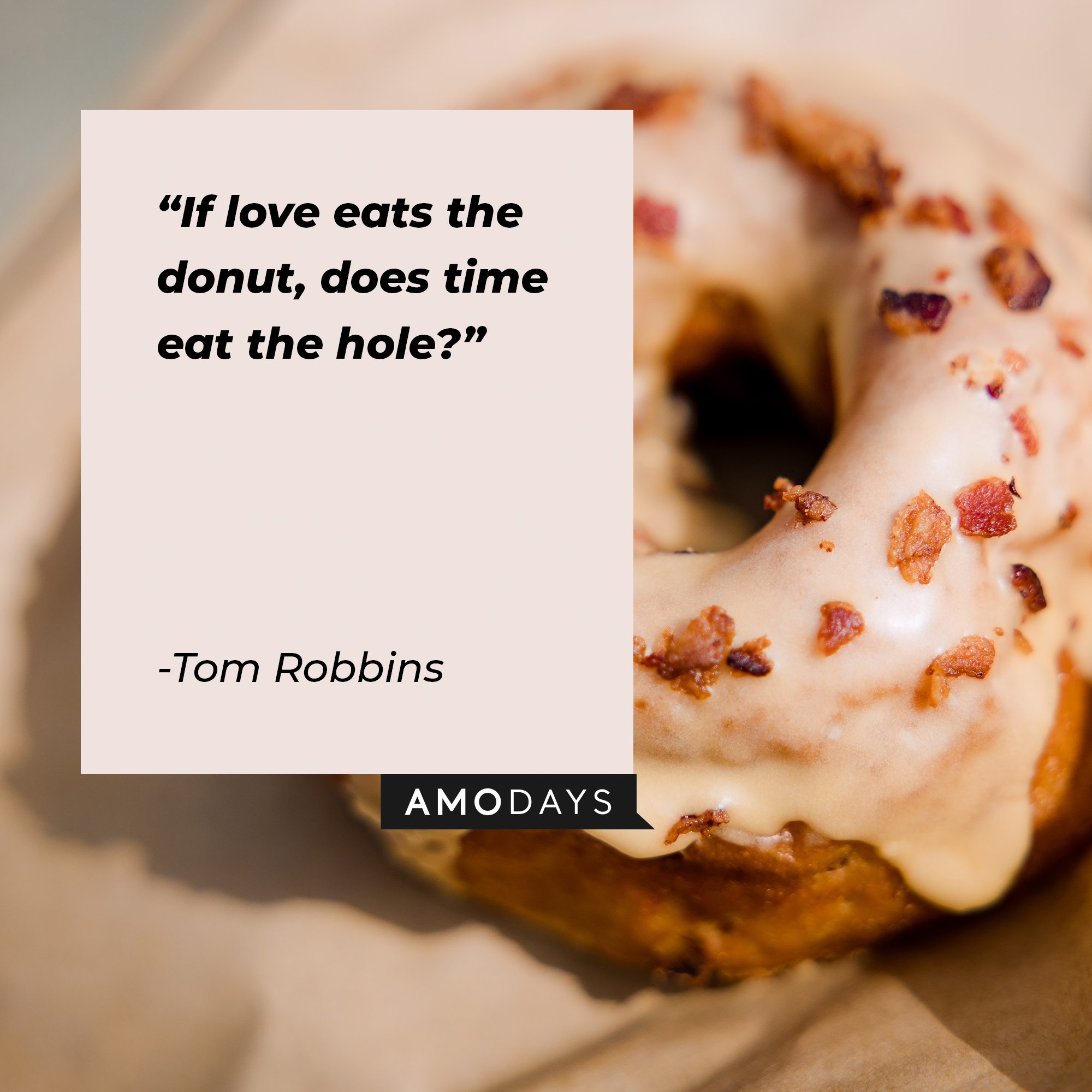 Tom Robbins' quote: "If love eats the donut, does time eat the hole?" | Image: AmoDays