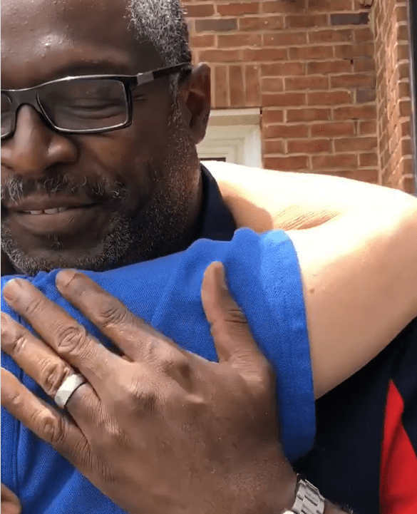 The teacher and Courtney Adeleye’s husband hugging.┃Source: instagram.com/courtneyadeleye