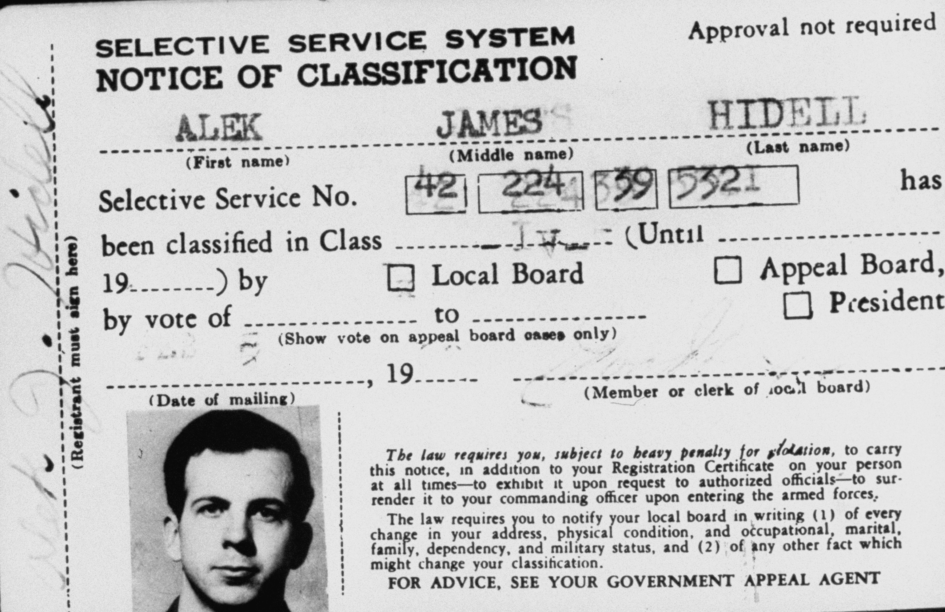 Lee Harvey Oswald's forged draft card giving the name he used to buy the assassination rifle. | Source: Getty Images