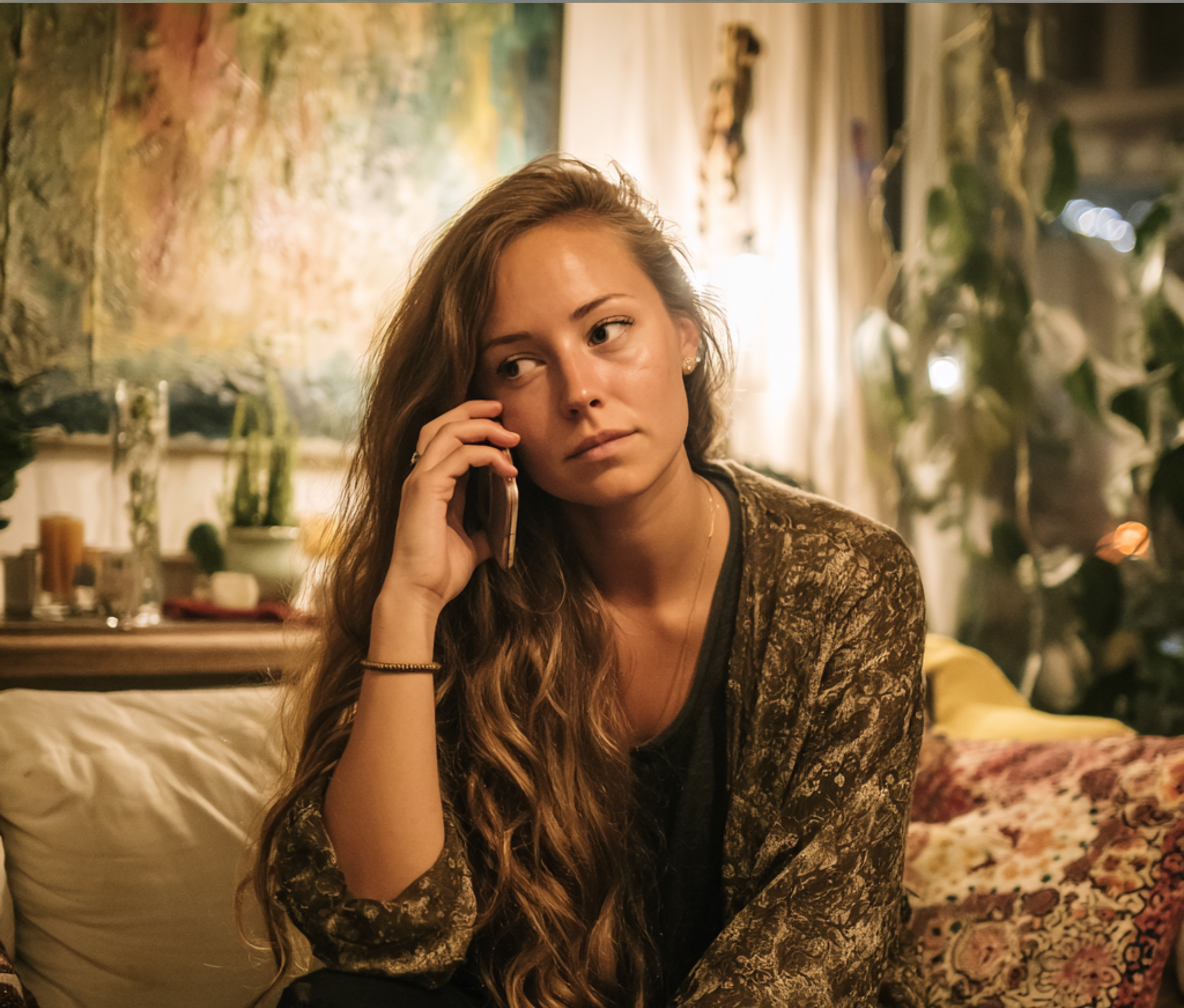 A woman talking on a phone | Source: Midjourney