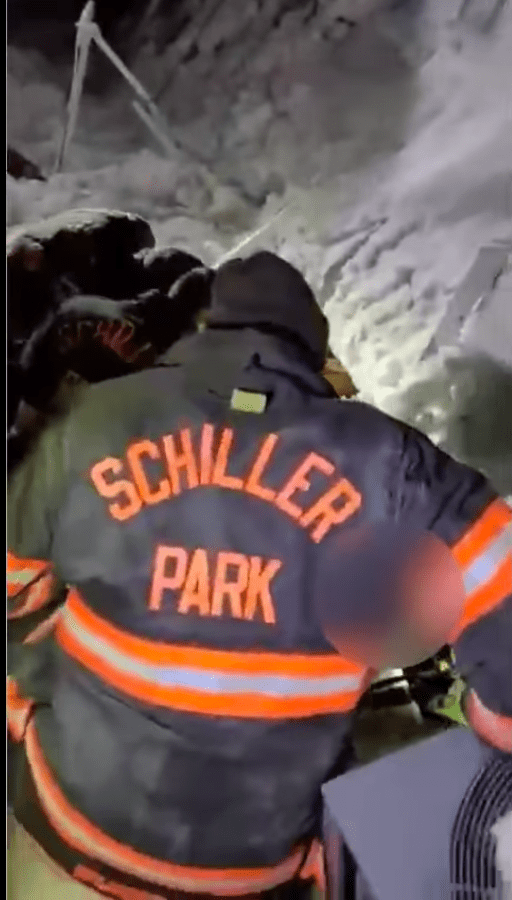 Screenshot of the video showing firefighters rescuing trapped people from February 23, 2021 | Source: Facebook/ Schiller Park Firefighters Local 5230