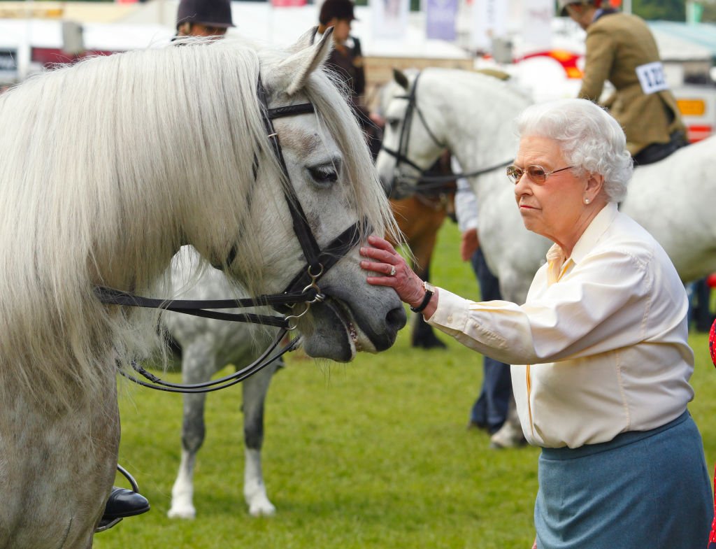 La reina Elizabeth II acaricia a su caballo 'Balmoral Erica' en Home Park, el 17 de mayo de 2014 en Windsor, Inglaterra. | Foto: Getty Images
