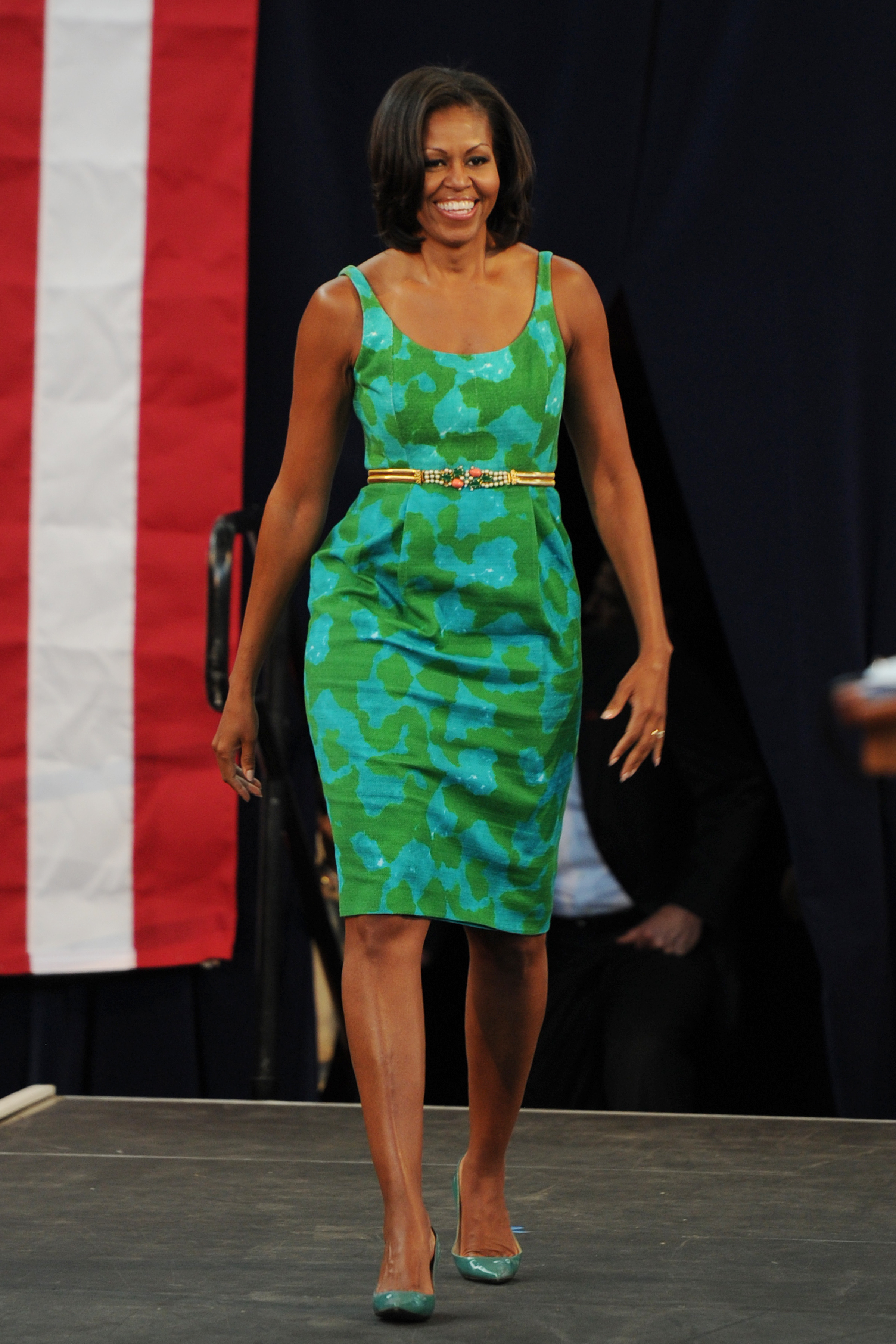 Michelle Obama speaks at Barbara Goleman Senior High School during a campaign event on July 10, 2012, in Miami Lakes, Florida. | Source: Getty Images