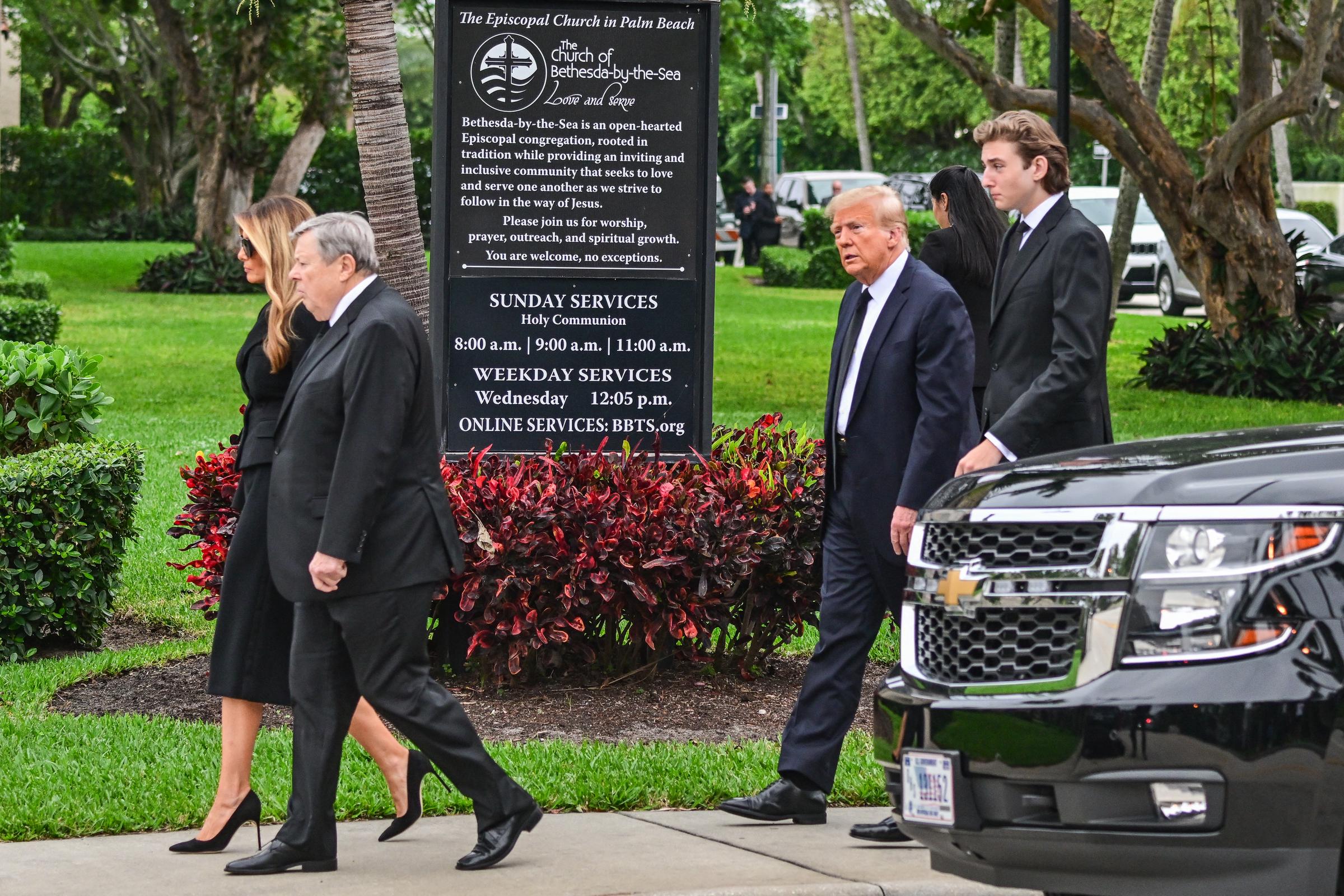 Viktor Knavs walks beside his daughter, Melania Trump, as the family arrives for the funeral of his wife, Amalija Knavs, in Palm Beach. The service marked one of his most emotional public appearances and came just days after Amalija's death on Jan. 9, 2024. | Source: Getty Images
