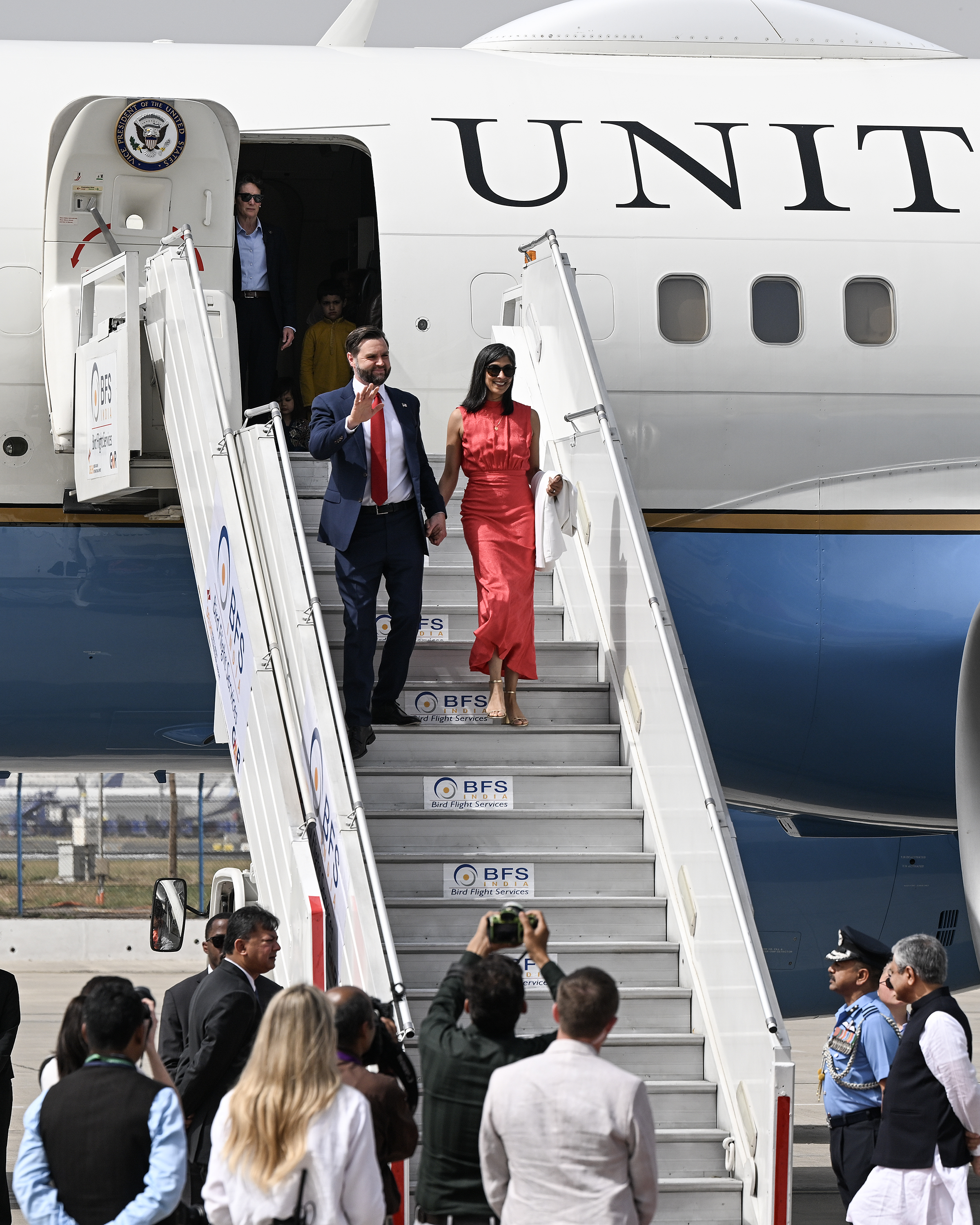 Vice President J.D. Vance and Usha Vance arrive in New Delhi, India on April 21, 2025 | Source: Getty Images