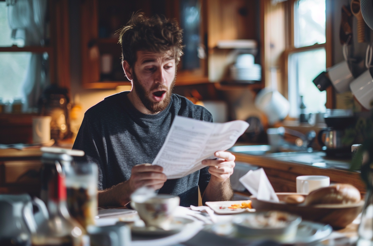 A man gaping at a document | Source: Midjourney