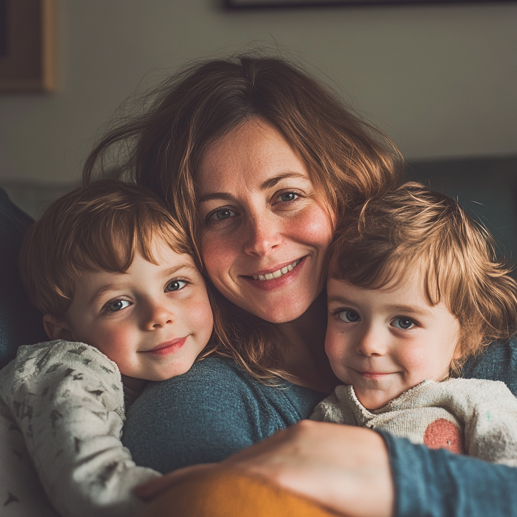 A woman with two children | Source: Midjourney