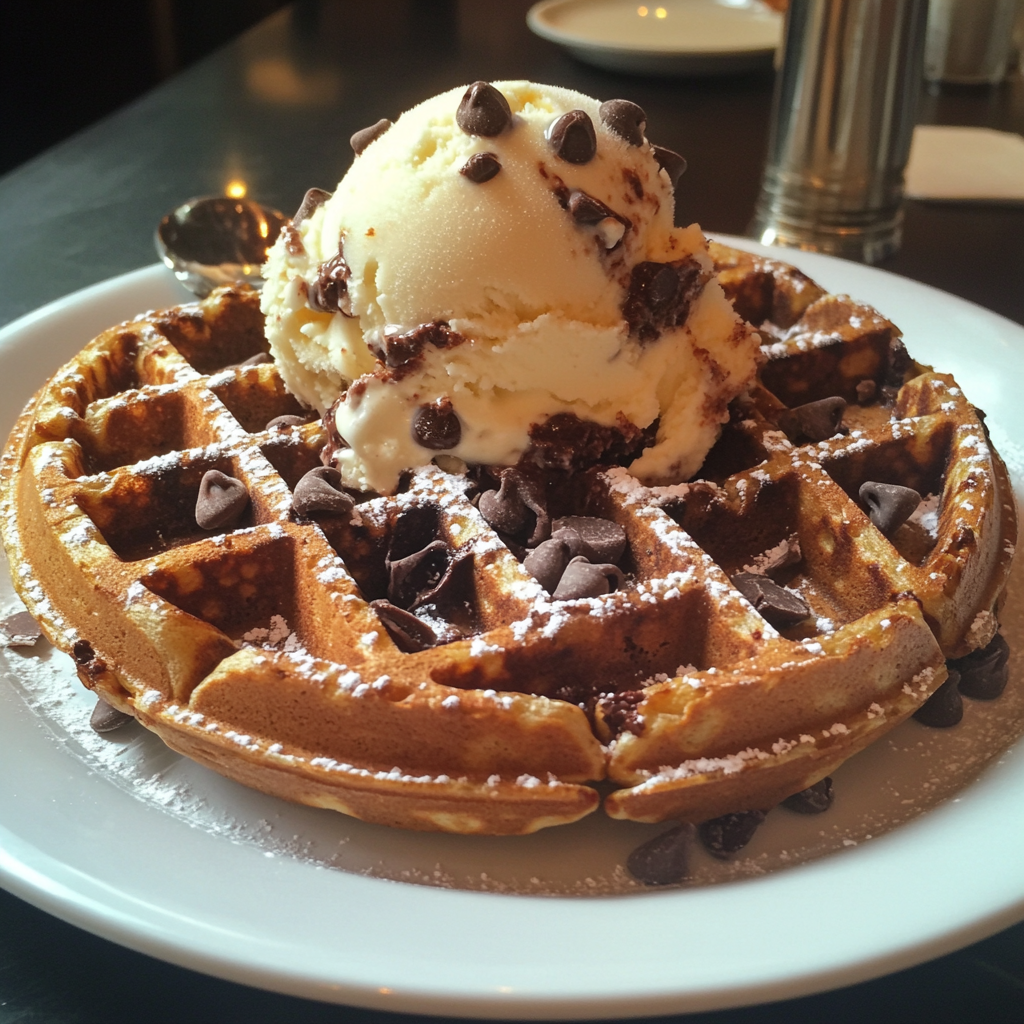 A plate of waffles and ice cream | Source: Midjourney