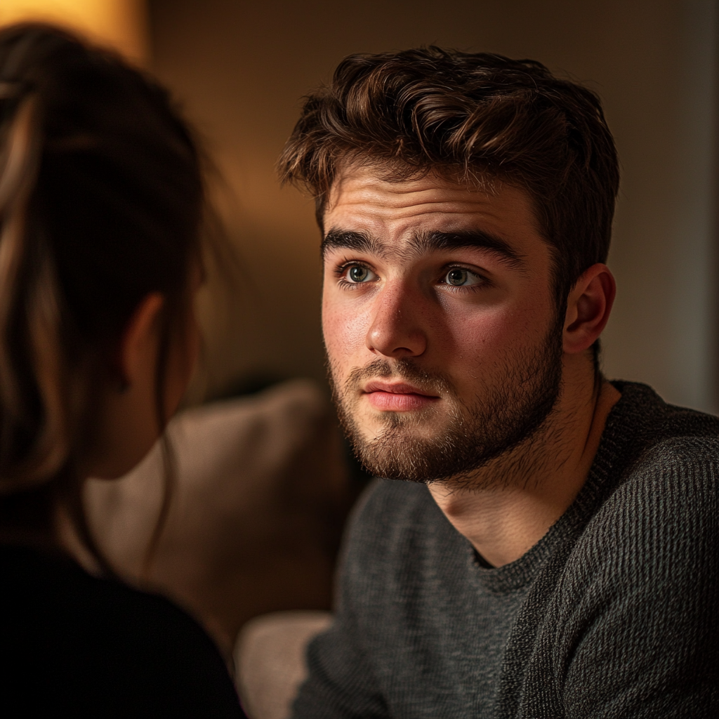 A man talking to his sister | Source: Midjourney