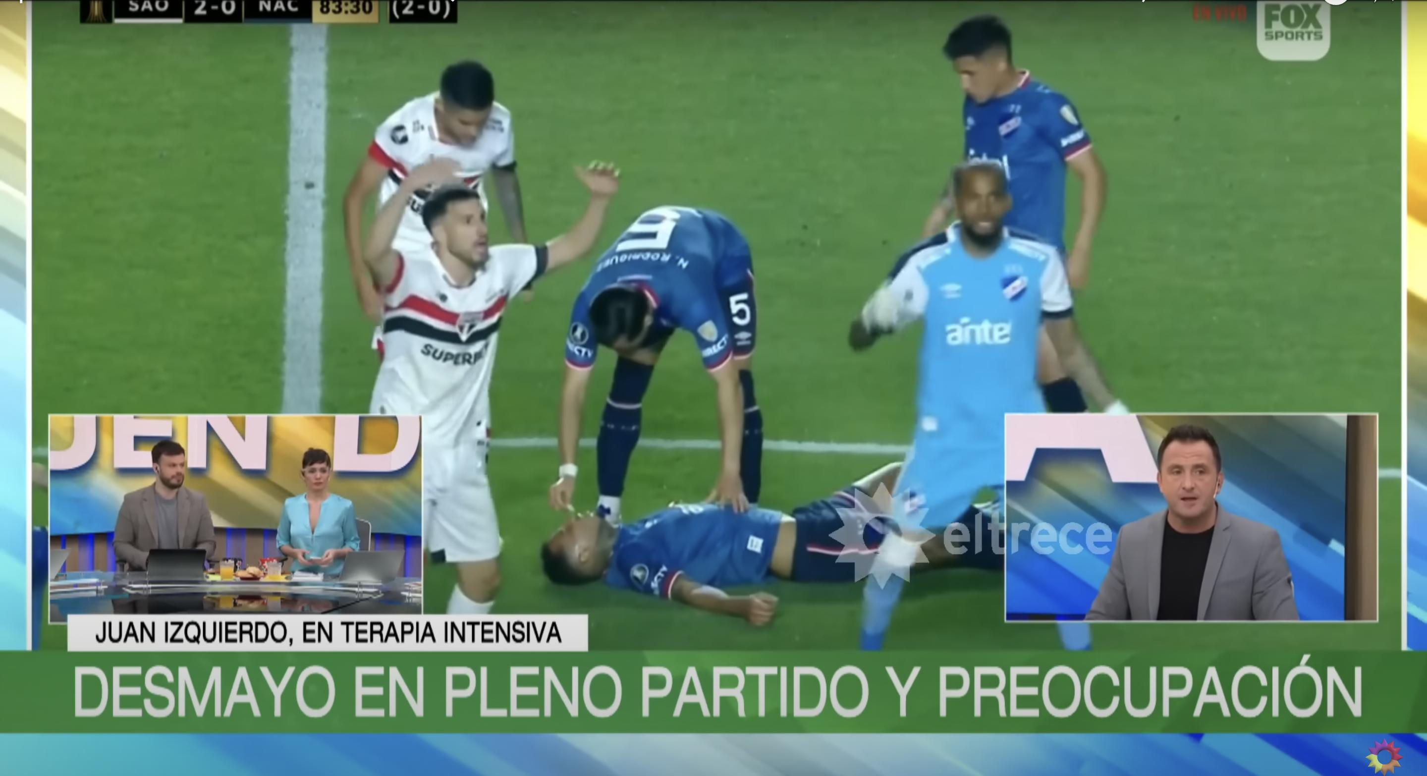 Juan Izquierdo collapses during Nacionals game against Sao Paulo, from a YouTube video, dated August 23, 2024 | Source: Youtube/@eltrece