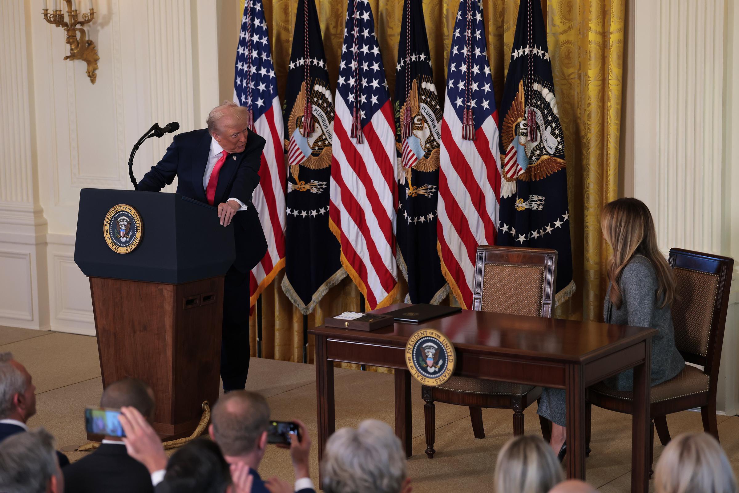 Donald Trump delivers remarks during the signing ceremony for the "Fostering the Future" executive order in the East Room of the White House on November 13, 2025 | Source: Getty Images