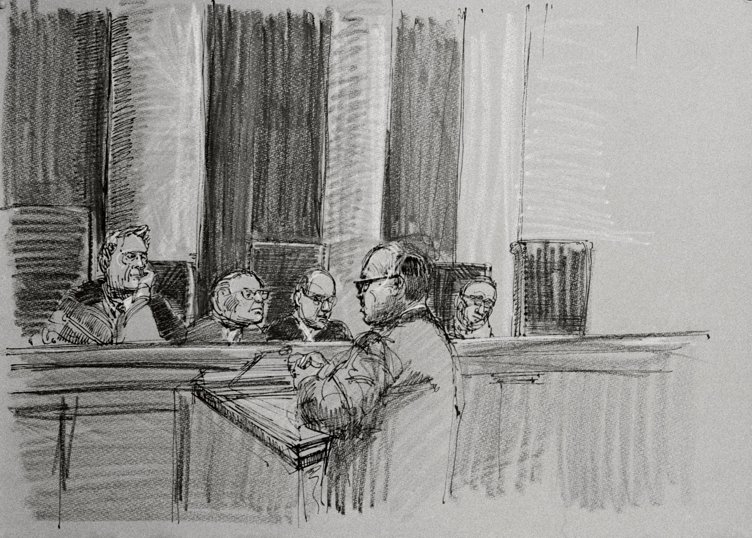 Illustration of James St. Claire Giving Argument at Watergate Hearing | Source: Getty Images