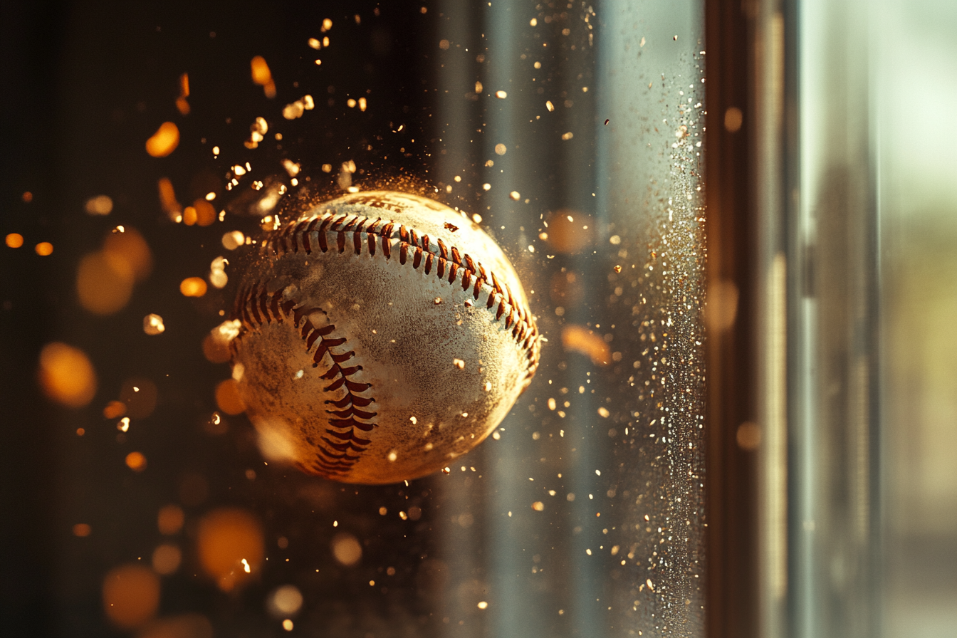 A baseball on the verge of shattering a window | Source: Midjourney