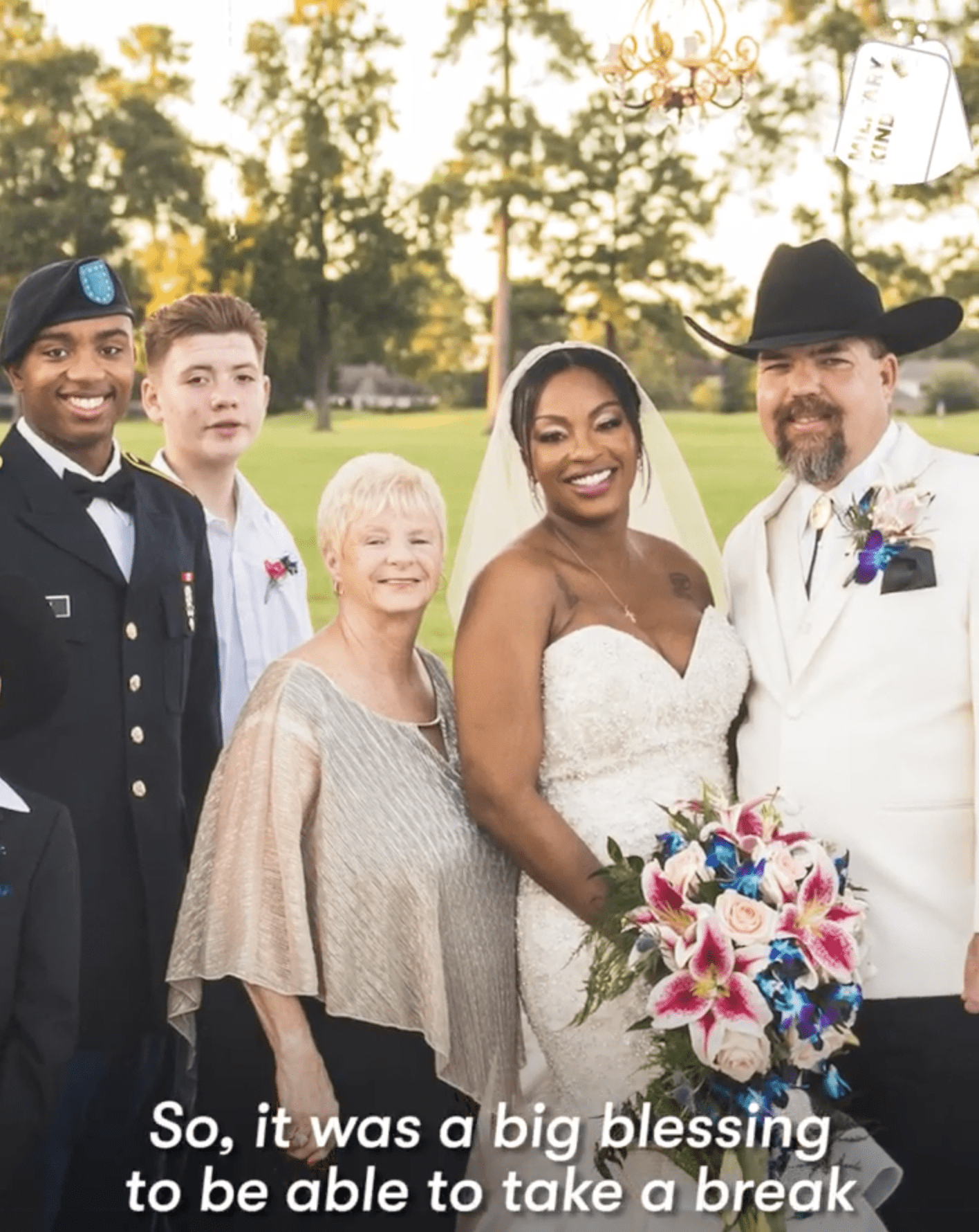 Twiner poses with Riley, her husband and other family members on her wedding day.  |  Photo: facebook.com/lsjnews/video
