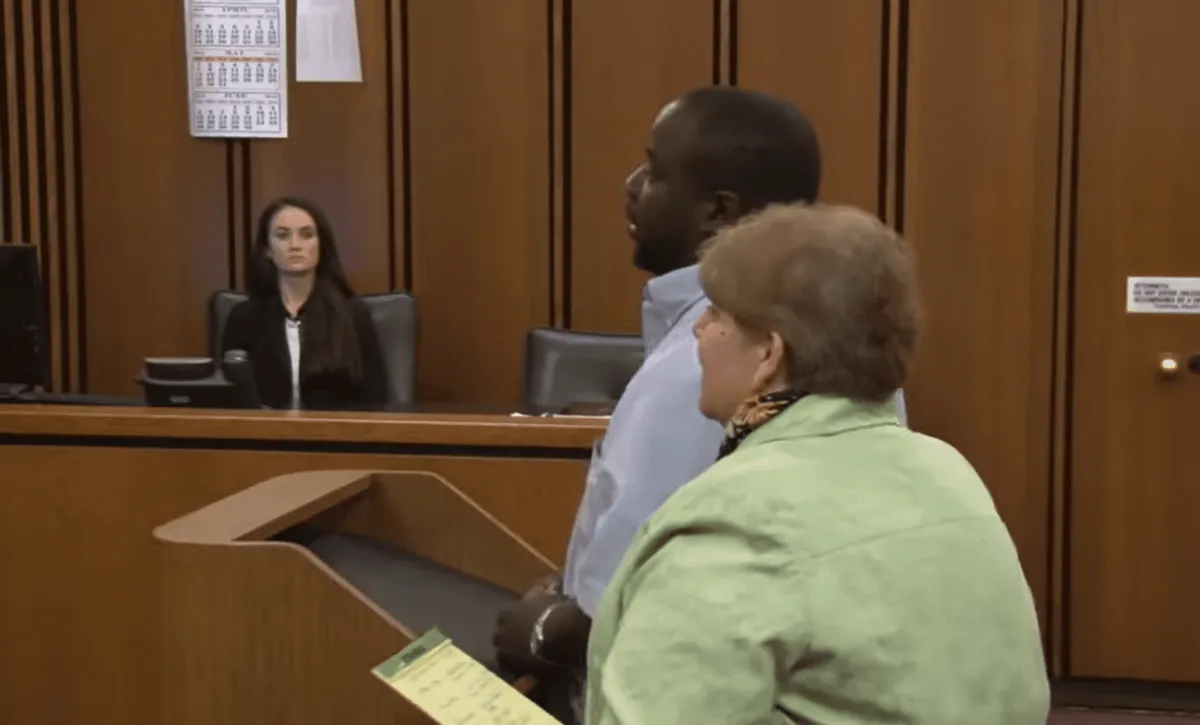 Van Terry speaking at the podium in court.┃Source: youtube.com/cleveland.com