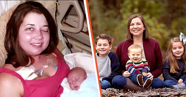 Ashley Hallford in hospital with one of her children as a baby [left]; Ashley Hallford with all three of her children [right]. │Source: twitter.com/wbir facebook.com/ashley.m.hallford