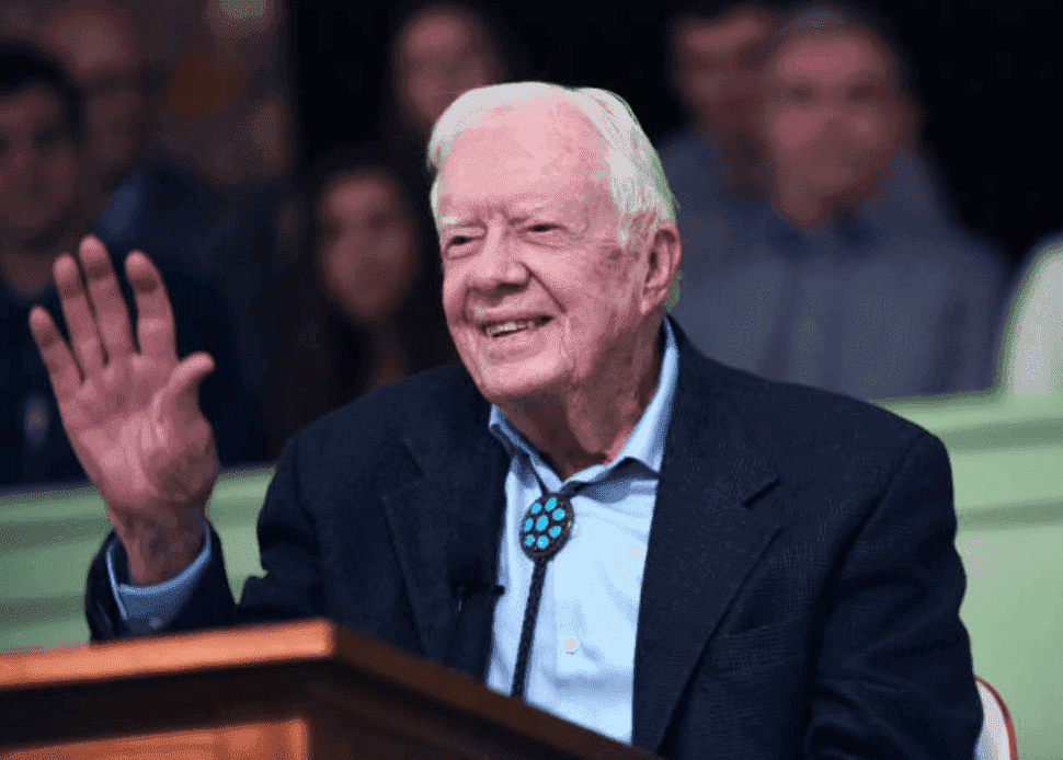 President Jimmy Carter waves to the at his hometown church congregation after teaching a Sunday Service at Maranatha Baptist Church, on April 28, 2019, in Plains, Georgia | Source: Paul Hennessy/NurPhoto via Getty Images