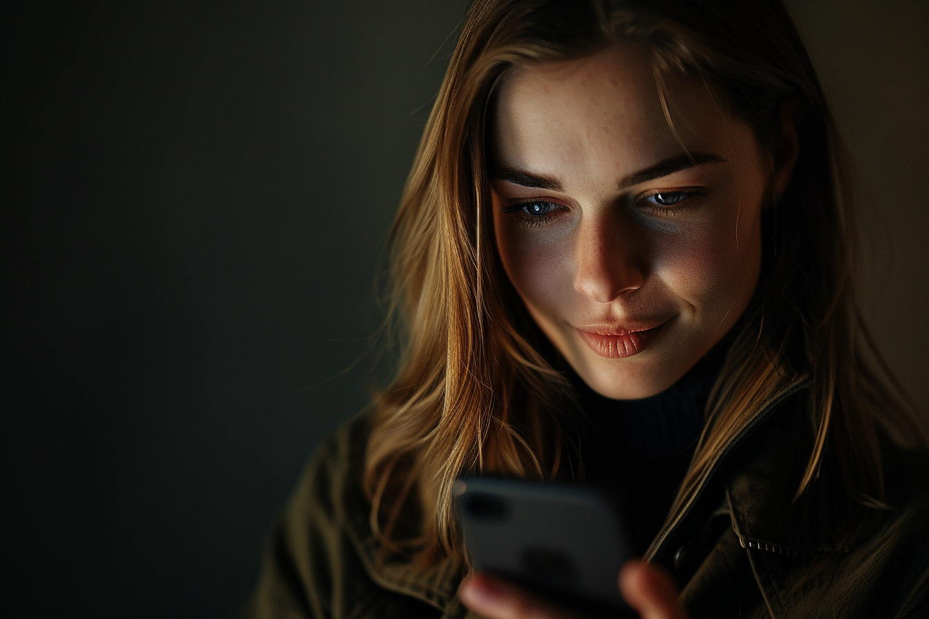 A young woman holding a phone | Source: Midjourney