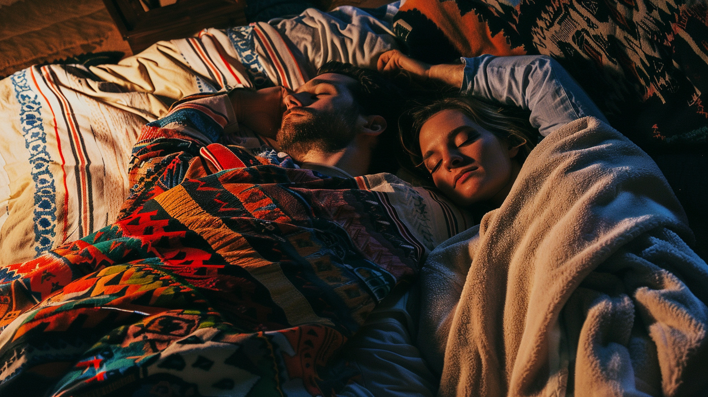 Couple sleeping in a hotel bed | Source: Midjourney