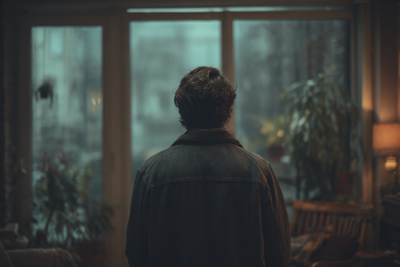 A man looking outside a window | Source: Midjourney