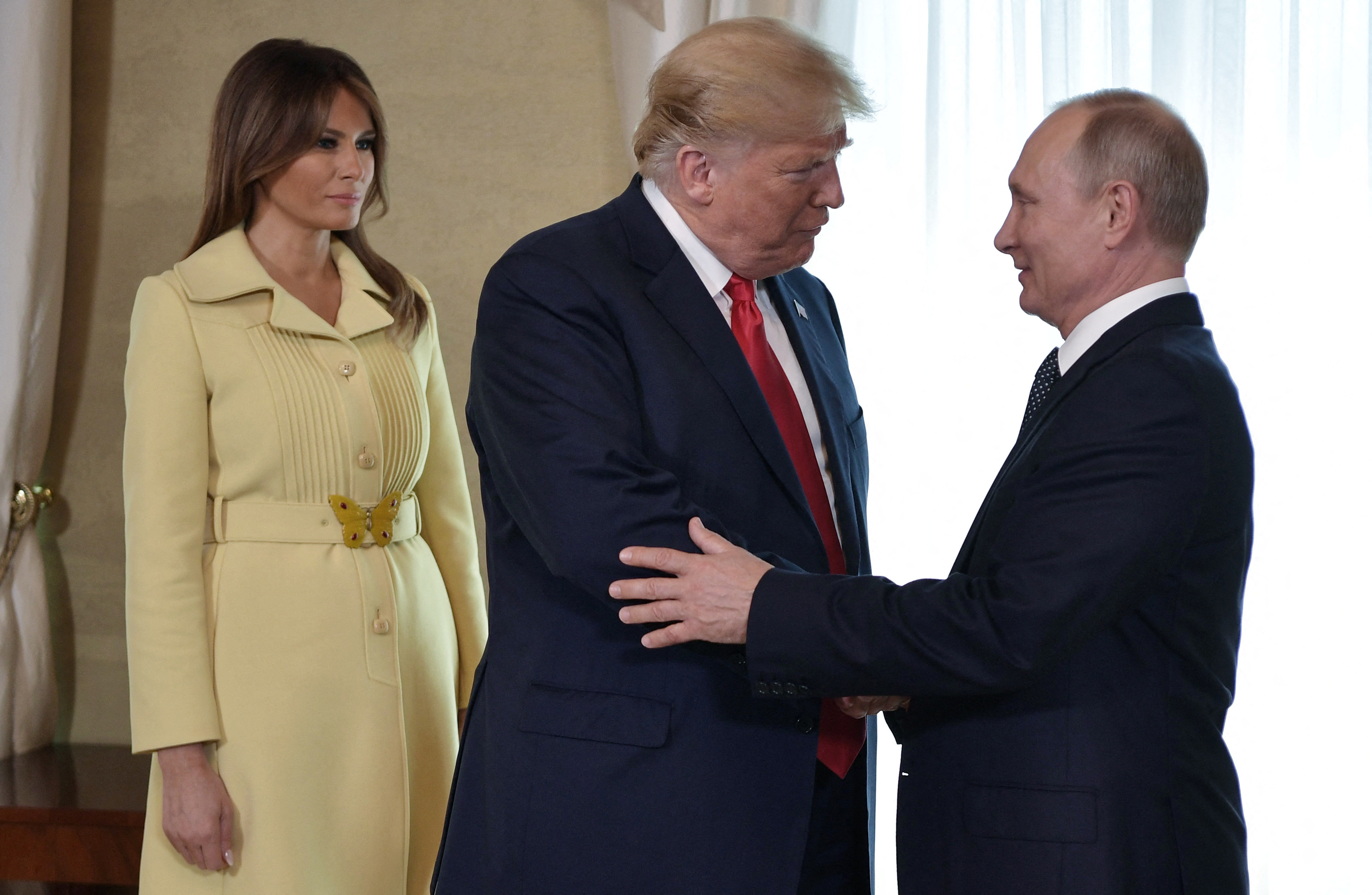 U.S. First Lady Melania Trump, U.S. President Donald Trump, and Russian President Vladimir Putin during a summit in Helsinki, Finland on July 16, 2018. | Source: Getty Images