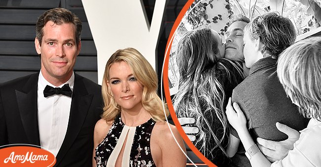 [Left] Writer Douglas Brunt and TV personality Megyn Kelly at the 2017 Vanity Fair Oscar Party hosted by Graydon Carter at Wallis Annenberg Center for the Performing Arts on February 26, 2017 in Beverly Hills, California; [Right] Douglas Brunt's children giving him a kiss on his cheeks. | Source:  Getty Images   instagram.com/megynkelly 