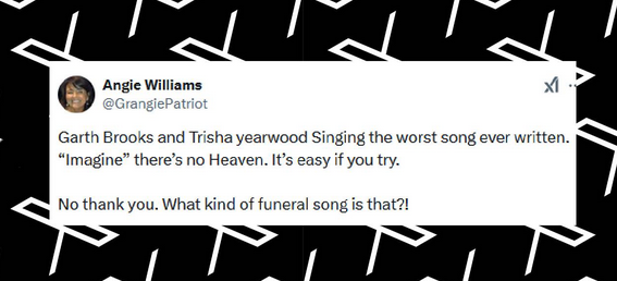 A fan comments on Garth Brooks and Trisha Yearwood's song performance at Jimmy Carter's funeral, from a post dated January 9, 2025 | Source: X/GrangiePatriot