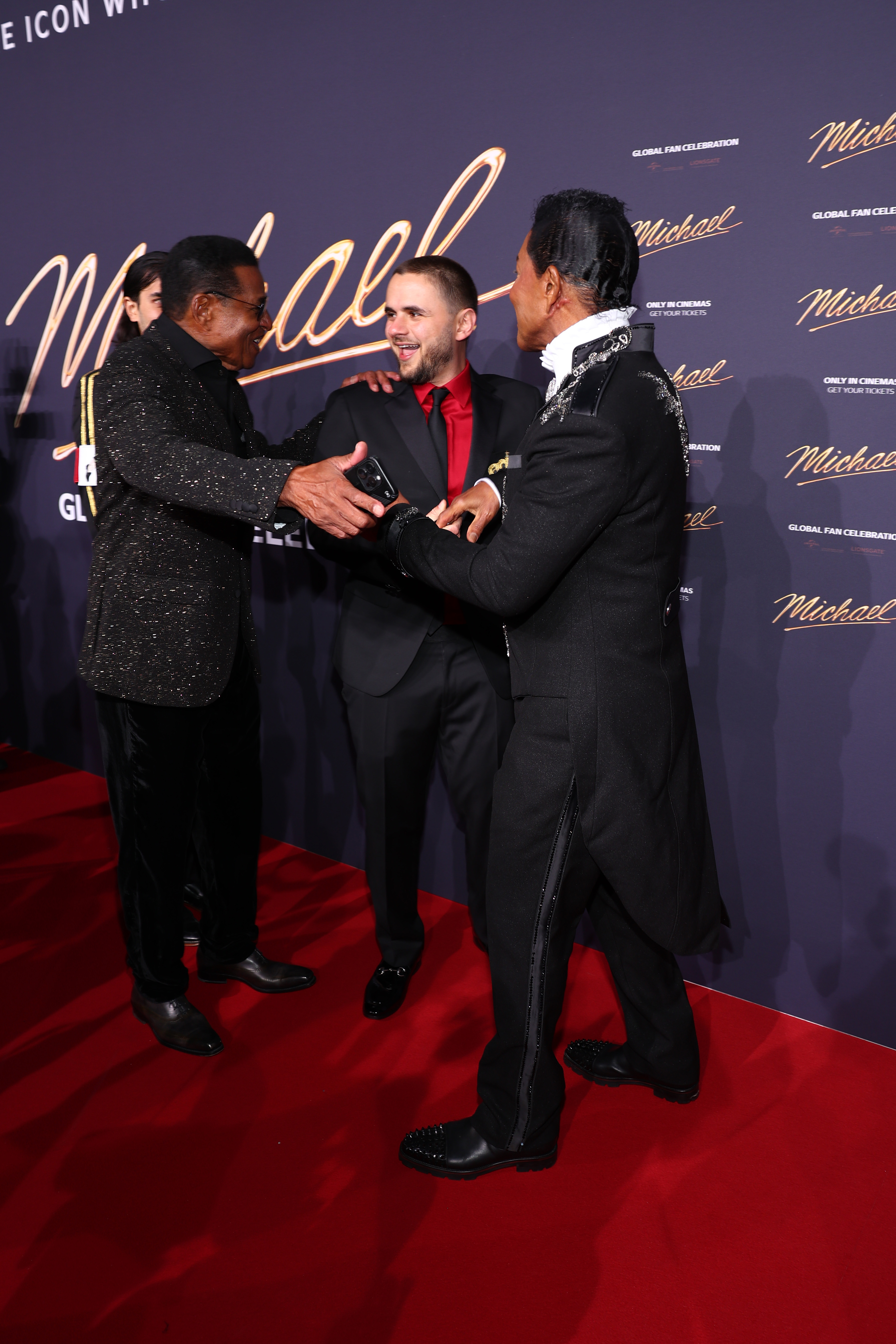 Bigi Jackson, Prince Jackson, Jackie Jackson and Jermaine Jackson attend the "Michael" premiere at Uber Eats Music Hall on April 10, 2026, in Berlin, Germany.